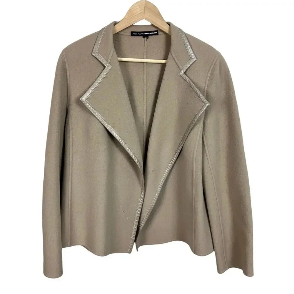 Linda Allard Ellen Tracy Wool Tan Jacket 100% Wool Refer To Measurements Women’s